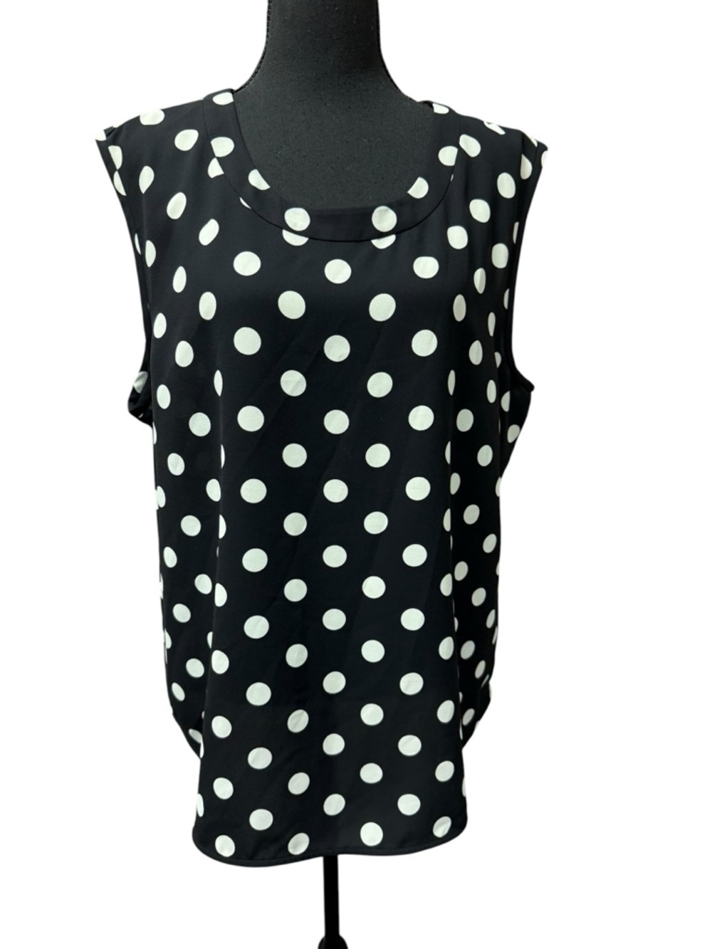Anne Klein Polka Dot Blouse Black White Sleeveless Top Classic Chic